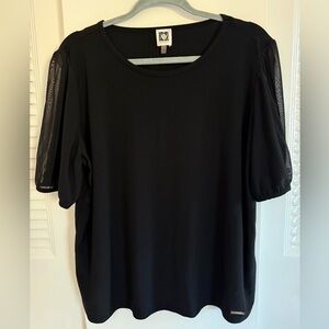 Anne Klein Black Short Sleeve Top with Mesh Detail